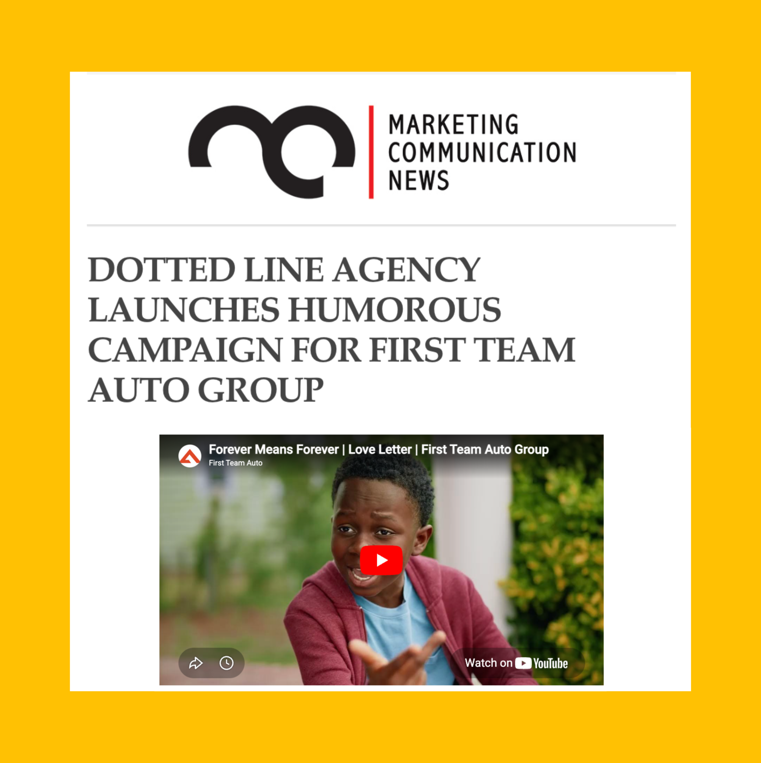 DOTTED LINE AGENCY LAUNCHES HUMOROUS CAMPAIGN FOR FIRST TEAM AUTO GROUP